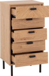 Seconique Leon 5 Drawer Narrow Chest in Natural - thumbnail 3