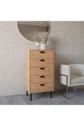 Seconique Leon 5 Drawer Narrow Chest in Natural - thumbnail 1