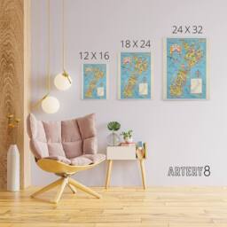 "Artery8 1938 Fun Pictorial Map Of New Zealand Canvas Wall Art Print in Blue - Size: W18"" x H24""" - thumbnail 4