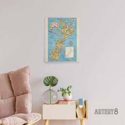 "Artery8 1938 Fun Pictorial Map Of New Zealand Canvas Wall Art Print in Blue - Size: W18"" x H24""" - thumbnail 3