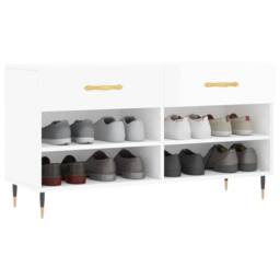 Berkfield Home Shoe Bench High Gloss White 102x35x55 cm Engineered Wood - Size: 102 x 35 x 55 cm
