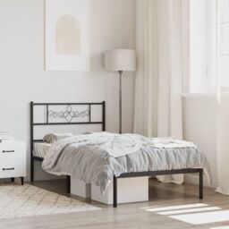 Berkfield Home Metal Bed Frame with Headboard Black 90x200 cm - thumbnail 1