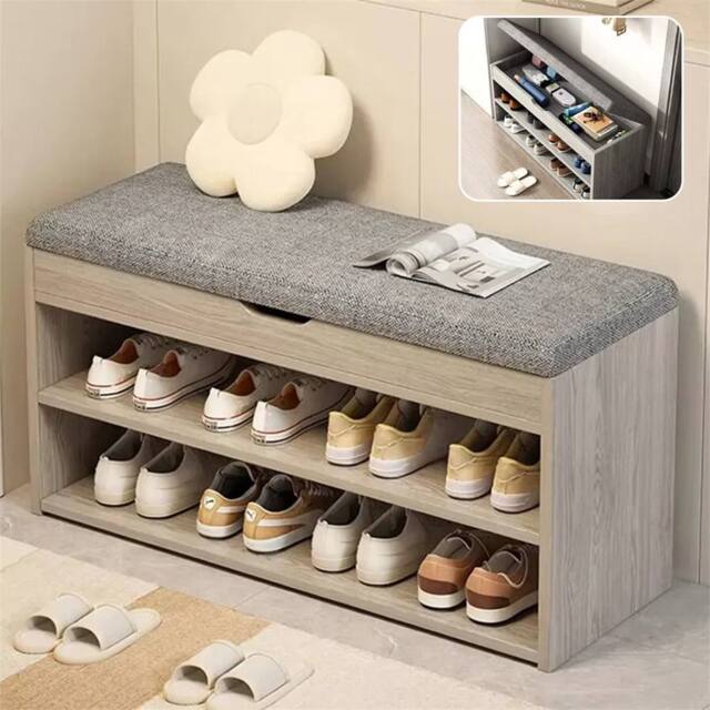 SPETLEK Shoe Bench Storage Rack Cabinet with Cushion Seat Organiser Unit in Grey - image 1