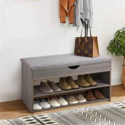 SPETLEK Shoe Bench Storage Rack Cabinet with Cushion Seat Organiser Unit in Grey - thumbnail 3
