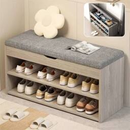 SPETLEK Shoe Bench Storage Rack Cabinet with Cushion Seat Organiser Unit in Grey