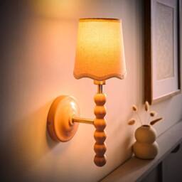 ValueLights Bobbins Pastel Bobble Wall Light & Natural Linen Lamp Shade & Bulb in Pale Pink - thumbnail 1