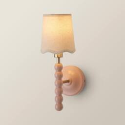ValueLights Bobbins Pastel Bobble Wall Light & Natural Linen Lamp Shade & Bulb in Pale Pink - thumbnail 3
