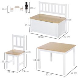 HOMCOM 4-Piece Kids Table & Chair Set with 2 Wooden Chairs, 1 Storage Bench in Beige - thumbnail 3