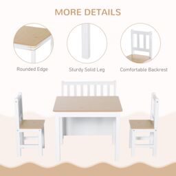 HOMCOM 4-Piece Kids Table & Chair Set with 2 Wooden Chairs, 1 Storage Bench in Beige - thumbnail 6