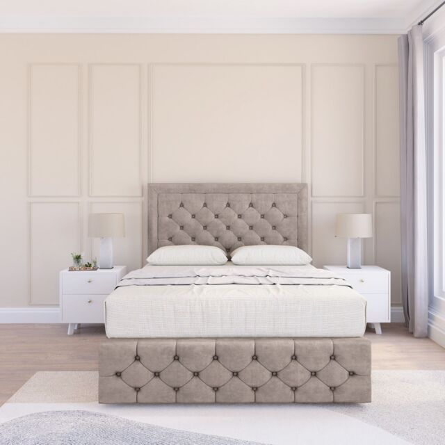 "Sloomy Vienna Plush Bed Set, 2 Drawers, Mattress & 26"" Headboard in Stone - Size: King" - image 1