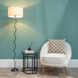 ValueLights Wiggle Black Metal Floor Lamp With Boucle Lampshade - thumbnail 1