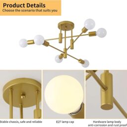 Garwarm 6 Lights Gold Modern Chandelier Metal Vintage Pendant Light - thumbnail 5
