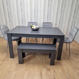 KOSY KOALA Modern Dark Grey Dining Table Set with 4 Grey Velvet Chairs & 1 Bench in Brown - thumbnail 2