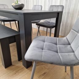 KOSY KOALA Modern Dark Grey Dining Table Set with 4 Grey Velvet Chairs & 1 Bench in Brown - thumbnail 4