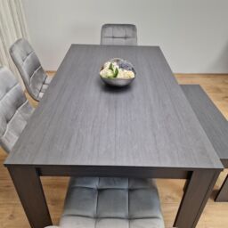 KOSY KOALA Modern Dark Grey Dining Table Set with 4 Grey Velvet Chairs & 1 Bench in Brown - thumbnail 5