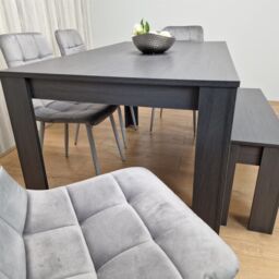 KOSY KOALA Modern Dark Grey Dining Table Set with 4 Grey Velvet Chairs & 1 Bench in Brown - thumbnail 7
