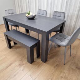 KOSY KOALA Modern Dark Grey Dining Table Set with 4 Grey Velvet Chairs & 1 Bench in Brown - thumbnail 3