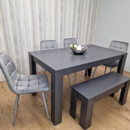 KOSY KOALA Modern Dark Grey Dining Table Set with 4 Grey Velvet Chairs & 1 Bench in Brown - thumbnail 8