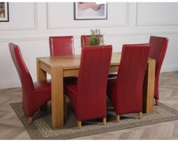 Thats Furniture Kuba 150 x 85 cm Chunky Medium Oak Dining Table & 6 Lola Leather Chairs in Red - thumbnail 3