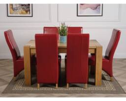 Thats Furniture Kuba 150 x 85 cm Chunky Medium Oak Dining Table & 6 Lola Leather Chairs in Red - thumbnail 2