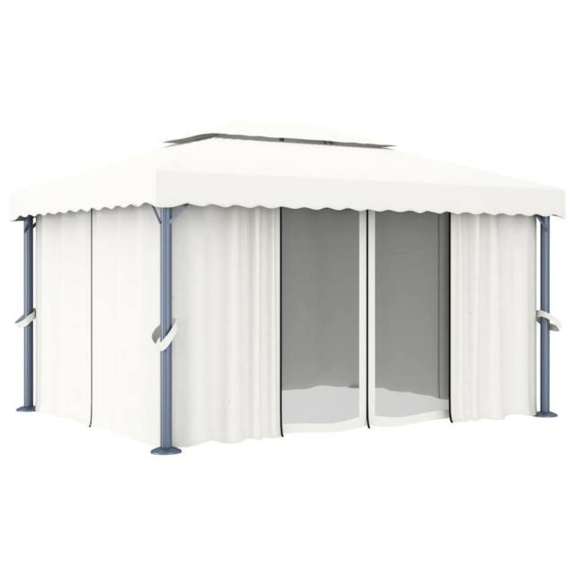 Berkfield Home Gazebo with Curtain 4x3 m Cream White Aluminium - image 1