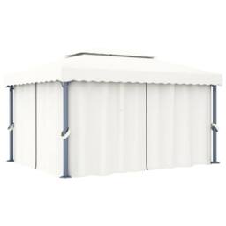 Berkfield Home Gazebo with Curtain 4x3 m Cream White Aluminium - thumbnail 2
