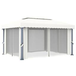 Berkfield Home Gazebo with Curtain 4x3 m Cream White Aluminium - thumbnail 4