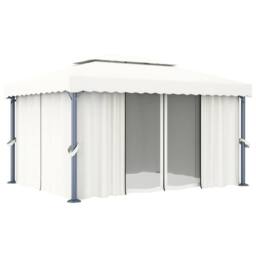 Berkfield Home Gazebo with Curtain 4x3 m Cream White Aluminium