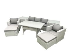 Fimous Garden Dining Set Outdoor Rattan Furniture Set with Sofa Dining Table 2 Chairs 2 Big Footstools 2 Side Tables Light Grey Mixed - thumbnail 2