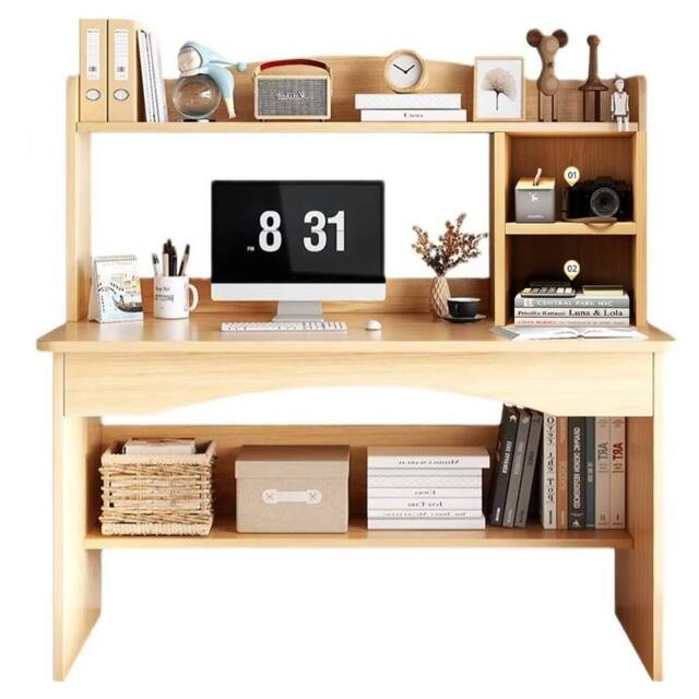 VOGREX Computer Desk with Shelves, Wooden Laptop Workstation in Natural - image 1