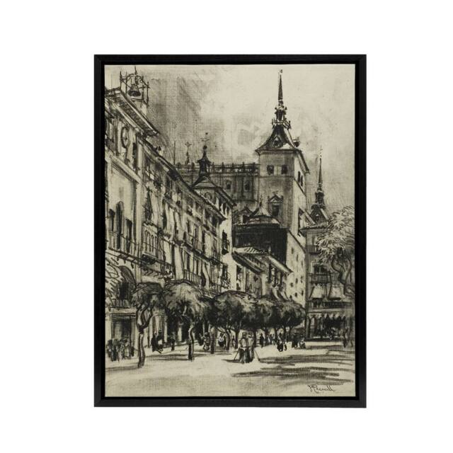 "Artery8 Joseph Pennell The Zocodover Toledo Cityscape Framed Canvas Art in Grey - Size: W12"" x H16""" - image 1