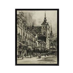 "Artery8 Joseph Pennell The Zocodover Toledo Cityscape Framed Canvas Art in Grey - Size: W12"" x H16""" - thumbnail 1