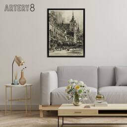 "Artery8 Joseph Pennell The Zocodover Toledo Cityscape Framed Canvas Art in Grey - Size: W12"" x H16""" - thumbnail 3