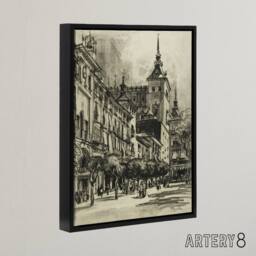 "Artery8 Joseph Pennell The Zocodover Toledo Cityscape Framed Canvas Art in Grey - Size: W12"" x H16""" - thumbnail 2
