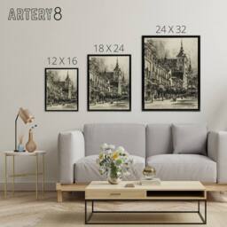 "Artery8 Joseph Pennell The Zocodover Toledo Cityscape Framed Canvas Art in Grey - Size: W12"" x H16""" - thumbnail 4