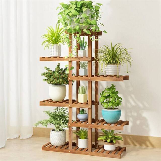 EONLION Wooden Plant Stand Indoor Outdoor Garden in Brown - image 1
