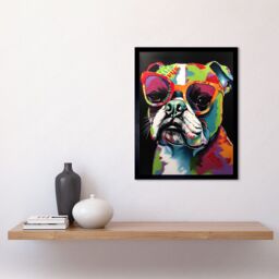 "Artery8 Wall Art Print Rainbow Colour English Bulldog Puppy in Sunglasses Art Framed in Black - Size: W12"" x H16""" - thumbnail 2