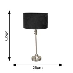 ValueLights Maggie Brushed Chrome Candlestick Slim Table Lamp with Velvet Drum Lamp Shade in Black - thumbnail 5