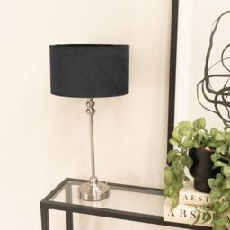 ValueLights Maggie Brushed Chrome Candlestick Slim Table Lamp with Velvet Drum Lamp Shade in Black - thumbnail 3