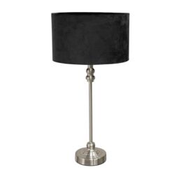 ValueLights Maggie Brushed Chrome Candlestick Slim Table Lamp with Velvet Drum Lamp Shade in Black - thumbnail 2