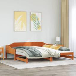 Berkfield Home Versatile Daybed with Trundle without Mattress Wax Brown 90x200 c - thumbnail 4