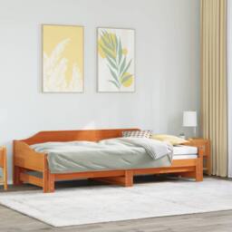 Berkfield Home Versatile Daybed with Trundle without Mattress Wax Brown 90x200 c - thumbnail 2