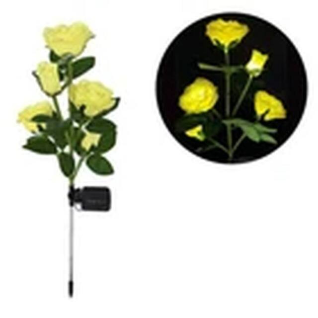 Havendro Yellow Solar Power LED 5 Head Rose Flower Stake Lights Garden - image 1