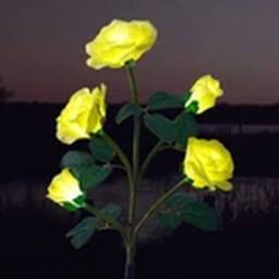 Havendro Yellow Solar Power LED 5 Head Rose Flower Stake Lights Garden - thumbnail 2
