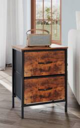 Living and Home Nightstand Bedside Table with 2 Fabric Storage Drawers in Brown - thumbnail 3