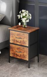 Living and Home Nightstand Bedside Table with 2 Fabric Storage Drawers in Brown - thumbnail 4