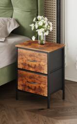 Living and Home Nightstand Bedside Table with 2 Fabric Storage Drawers in Brown - thumbnail 2