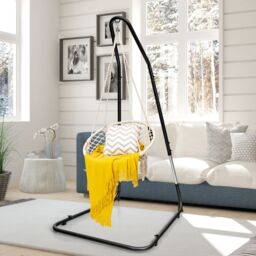 Costway Large Heavy Duty C-stand Hanging Swing Egg Chair Hammock Frame Adjustable Height in Black - thumbnail 2