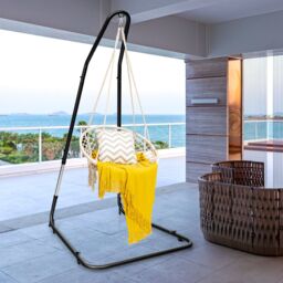 Costway Large Heavy Duty C-stand Hanging Swing Egg Chair Hammock Frame Adjustable Height in Black - thumbnail 3