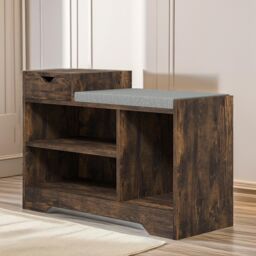 Pirlo Plush Industrial Shoe Storage Bench With 3 Open Shelves in Brown - thumbnail 2